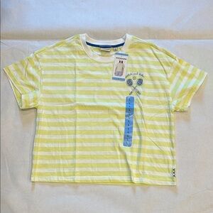 Scotch & Soda Yellow and White Striped Short Sleeve Crop Tennis Girl Tee large